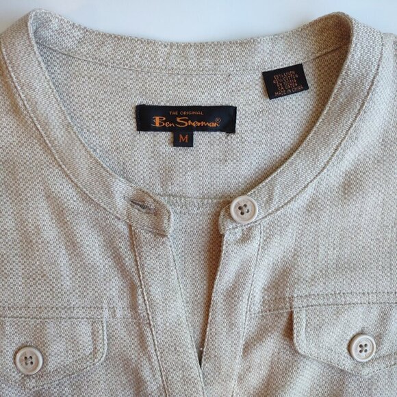 Ben Sherman Linen Blend Sleeveless Dress Pockets Earthy Neutral  Size Medium - Picture 6 of 7